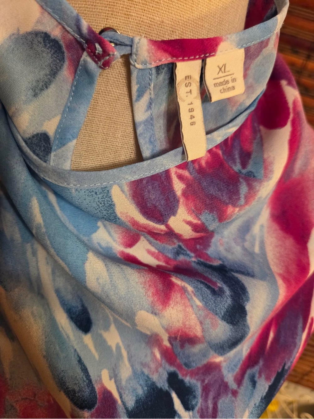 Women's Scoop Neck Floral Brushstroke Blouse in Blue & Pink - Picture 2 of 6